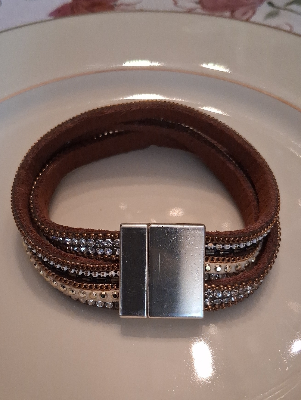 2Chic Embellished Vegan Leather Magnetic Bracelet